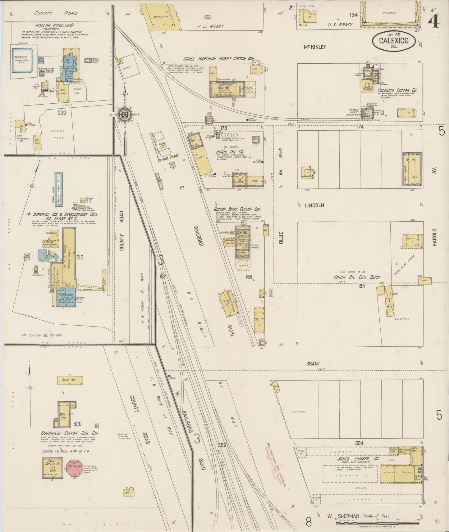 Sanborn Fire Insurance Map from Calexico, Imperial County, California (1920), Sheet #0004 - Historic Sanborn Fire Insurance Map Print, vintage old map wall art, antique decor, genealogy gift, California California map