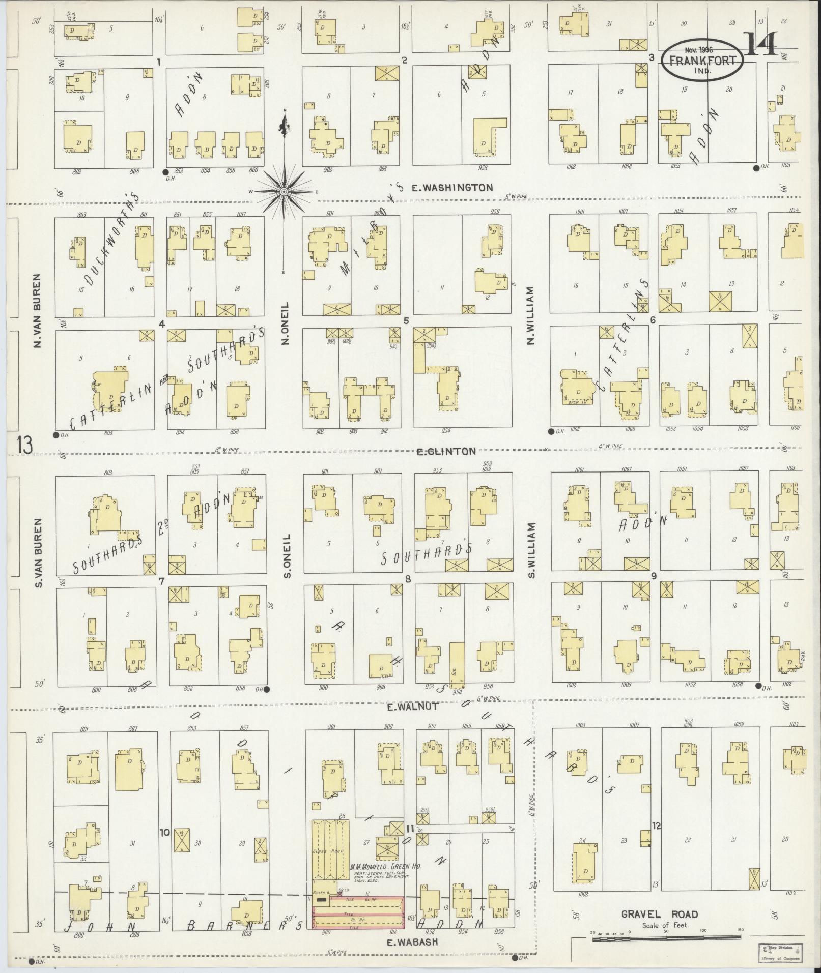 Sanborn Fire Insurance Map from Frankfort, Clinton County, Indiana (1906), Sheet #0014 - Historic Sanborn Fire Insurance Map Print, vintage old map wall art, antique decor, genealogy gift, Indiana Indiana map