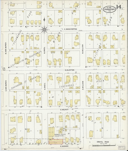 Sanborn Fire Insurance Map from Frankfort, Clinton County, Indiana (1906), Sheet #0014 - Historic Sanborn Fire Insurance Map Print, vintage old map wall art, antique decor, genealogy gift, Indiana Indiana map