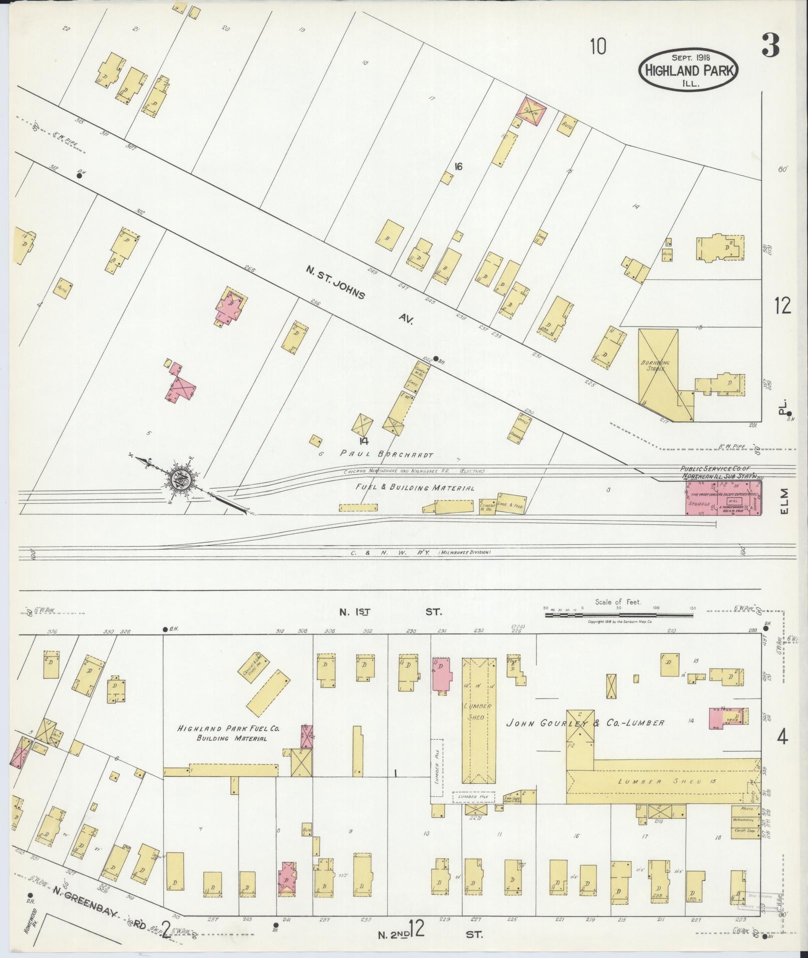 Sanborn Fire Insurance Map from Highland Park, Lake County, Illinois (1918), Sheet #0003 - Complete Map Set gallery image, historic Sanborn map, vintage wall art, Illinois Illinois
