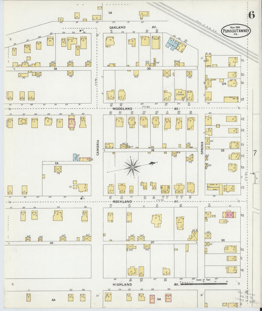 Sanborn Fire Insurance Map from Punxsutawney, Jefferson County, Pennsylvania (1906), Sheet #0006 - Historic Sanborn Fire Insurance Map Print, vintage old map wall art, antique decor, genealogy gift, Pennsylvania Pennsylvania map