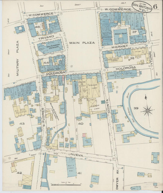 Sanborn Fire Insurance Map from San Antonio, Bexar County, Texas (1885), Sheet #0006 - Historic Sanborn Fire Insurance Map Print, vintage old map wall art, antique decor, genealogy gift, Texas Texas map