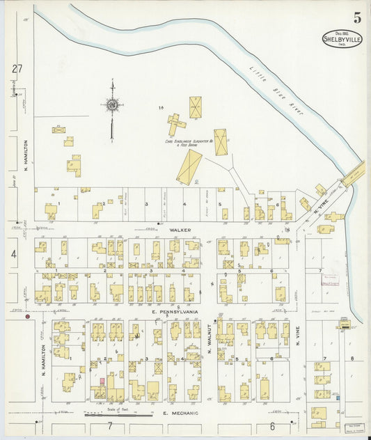 Sanborn Fire Insurance Map from Shelbyville, Shelby County, Indiana (1910), Sheet #0005 - Historic Sanborn Fire Insurance Map Print, vintage old map wall art, antique decor, genealogy gift, Indiana Indiana map