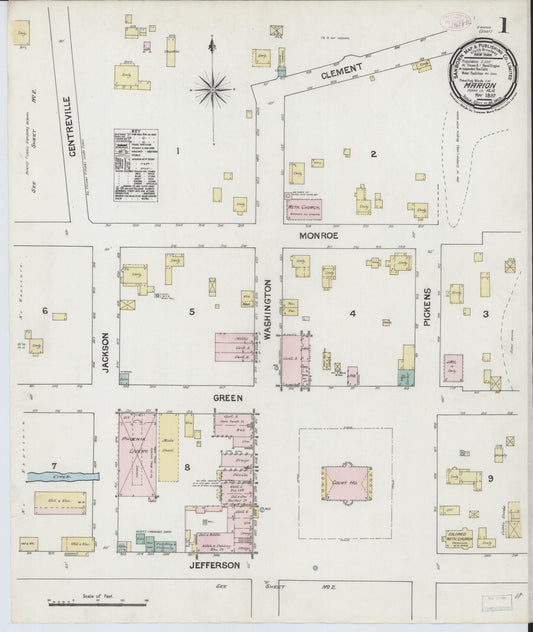 Sanborn Fire Insurance Map from Marion, Perry County, Alabama (1889), Sheet #0001 - Historic Sanborn Fire Insurance Map Print, vintage old map wall art, antique decor, genealogy gift, Alabama Alabama map