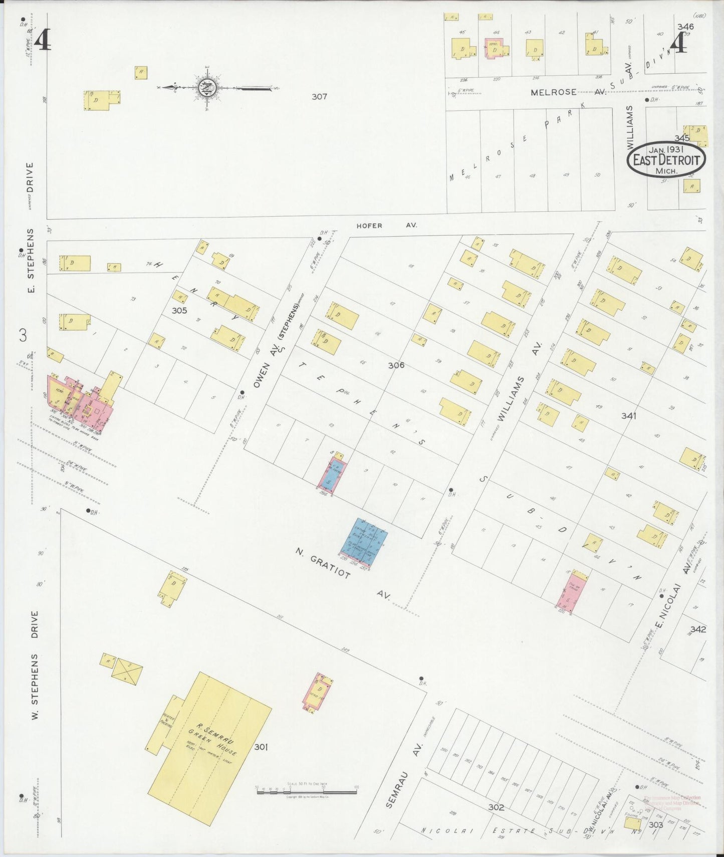 Sanborn Fire Insurance Map from East Detroit, Macomb County, Michigan (1931), Sheet #0004 - Complete Map Set gallery image, historic Sanborn map, vintage wall art, Michigan Michigan