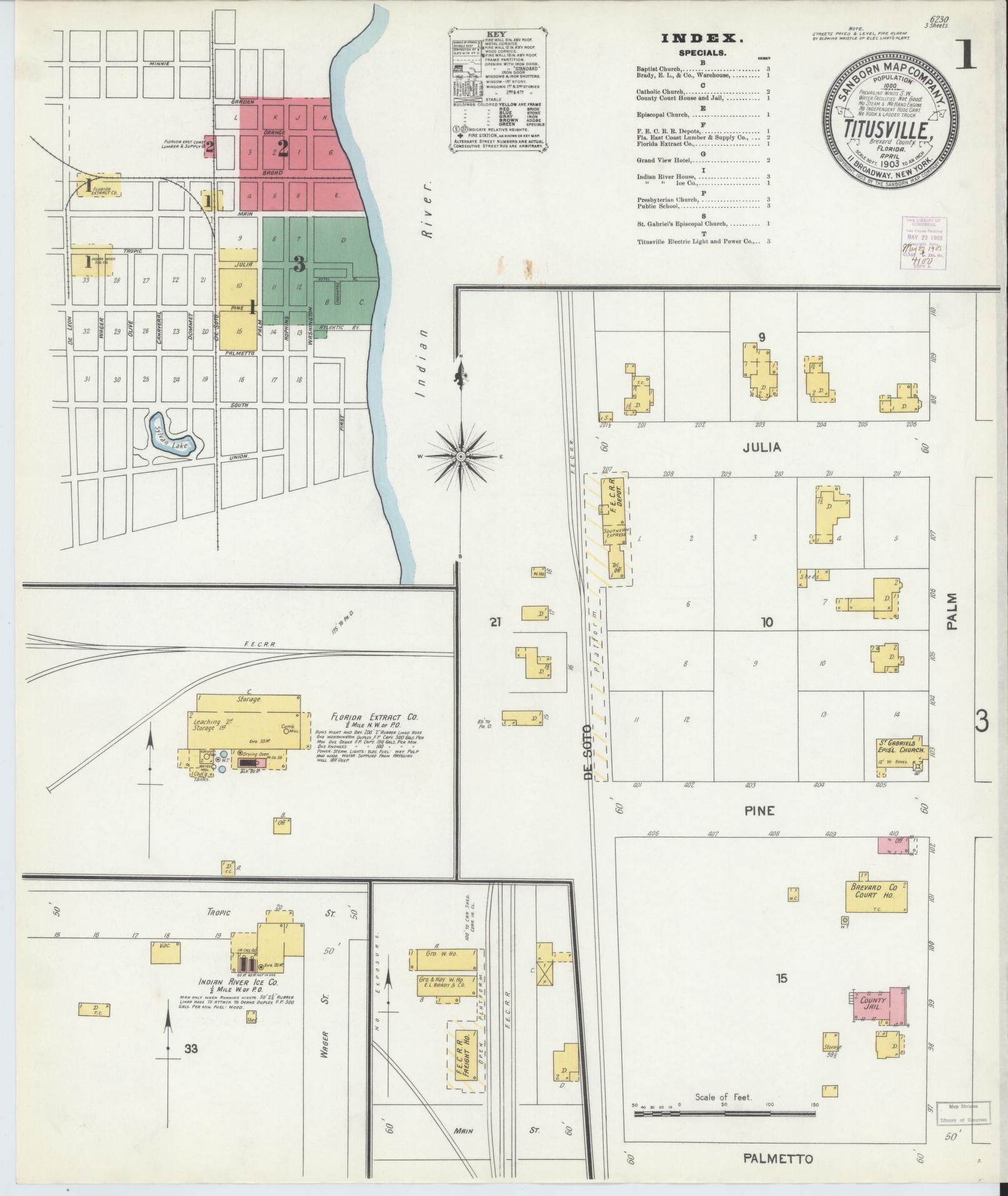 Sanborn Fire Insurance Map from Titusville, Brevard County, Florida (1903), Sheet #0001 - Complete Map Set gallery image, historic Sanborn map, vintage wall art, Florida Florida