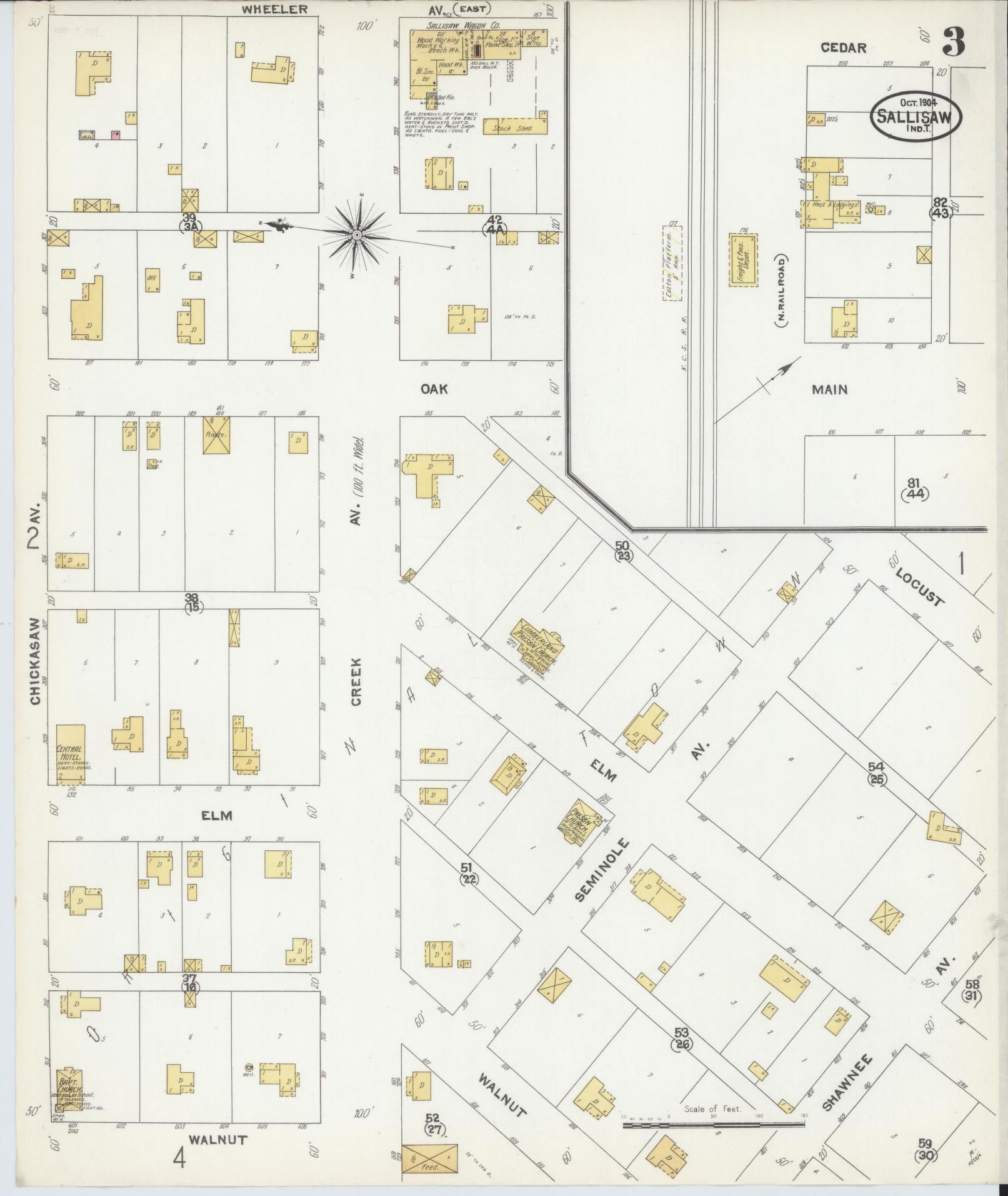 Sanborn Fire Insurance Map from Sallisaw, Sequoyah County, Oklahoma (1904), Sheet #0003 - Historic Sanborn Fire Insurance Map Print, vintage old map wall art, antique decor, genealogy gift, Oklahoma Oklahoma map