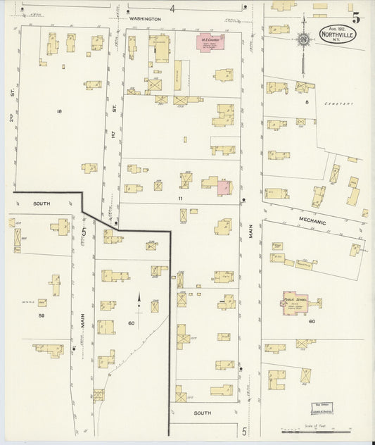 Sanborn Fire Insurance Map from Northville, Fulton County, New York (1912), Sheet #0005 - Historic Sanborn Fire Insurance Map Print, vintage old map wall art, antique decor, genealogy gift, New York New York map