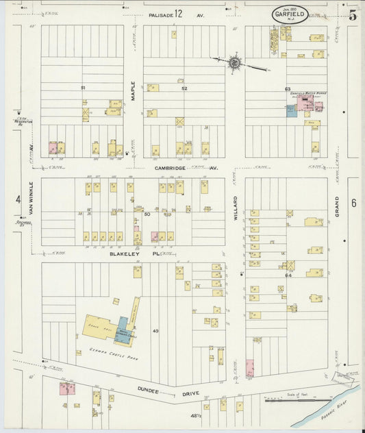Sanborn Fire Insurance Map from Garfield, Bergen County, New Jersey (1910), Sheet #0005 - Historic Sanborn Fire Insurance Map Print, vintage old map wall art, antique decor, genealogy gift, New Jersey New Jersey map