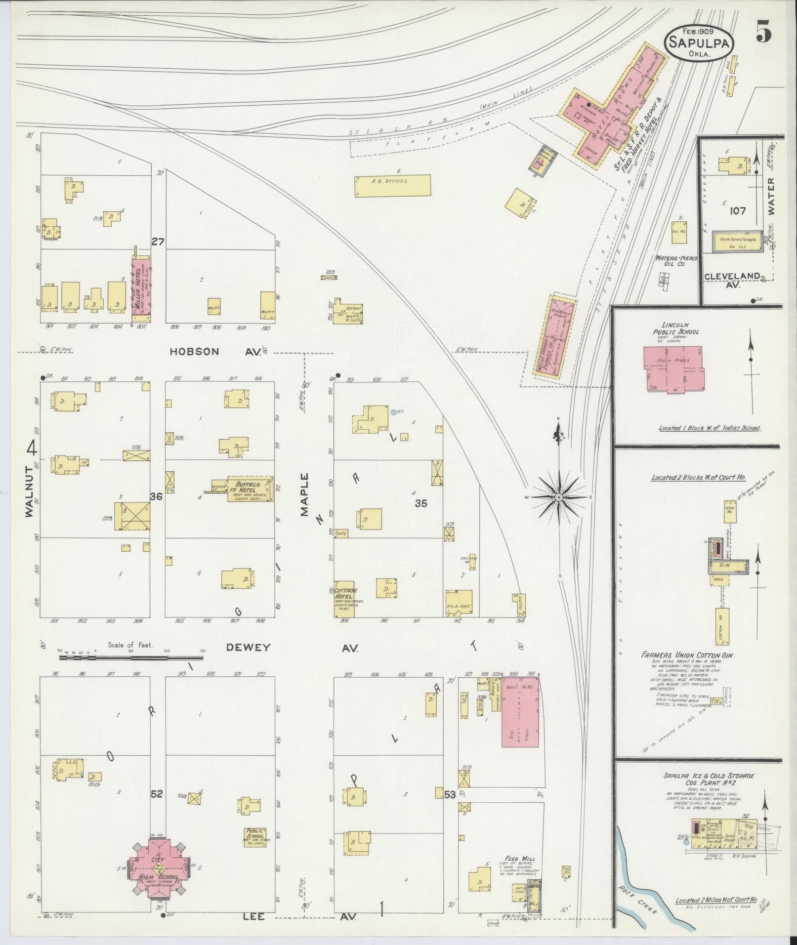 Sanborn Fire Insurance Map from Sapulpa, Creek County, Oklahoma (1909), Sheet #0005 - Complete Map Set gallery image, historic Sanborn map, vintage wall art, Oklahoma Oklahoma