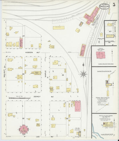 Sanborn Fire Insurance Map from Sapulpa, Creek County, Oklahoma (1909), Sheet #0005 - Complete Map Set gallery image, historic Sanborn map, vintage wall art, Oklahoma Oklahoma