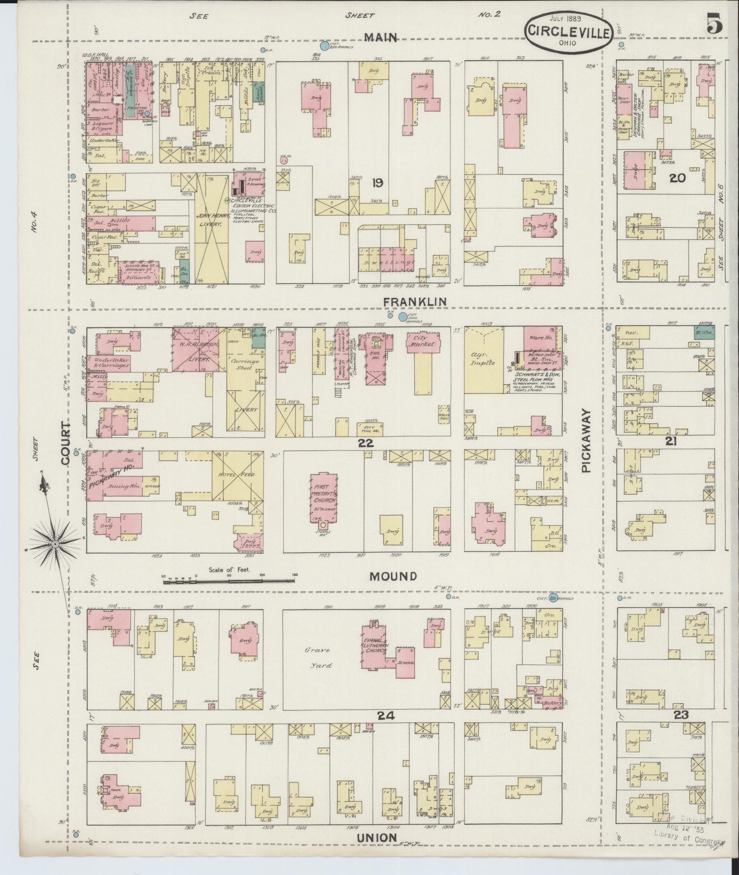 Sanborn Fire Insurance Map from Circleville, Pickaway County, Ohio (1889), Sheet #0005 - Complete Map Set gallery image, historic Sanborn map, vintage wall art, Ohio Ohio