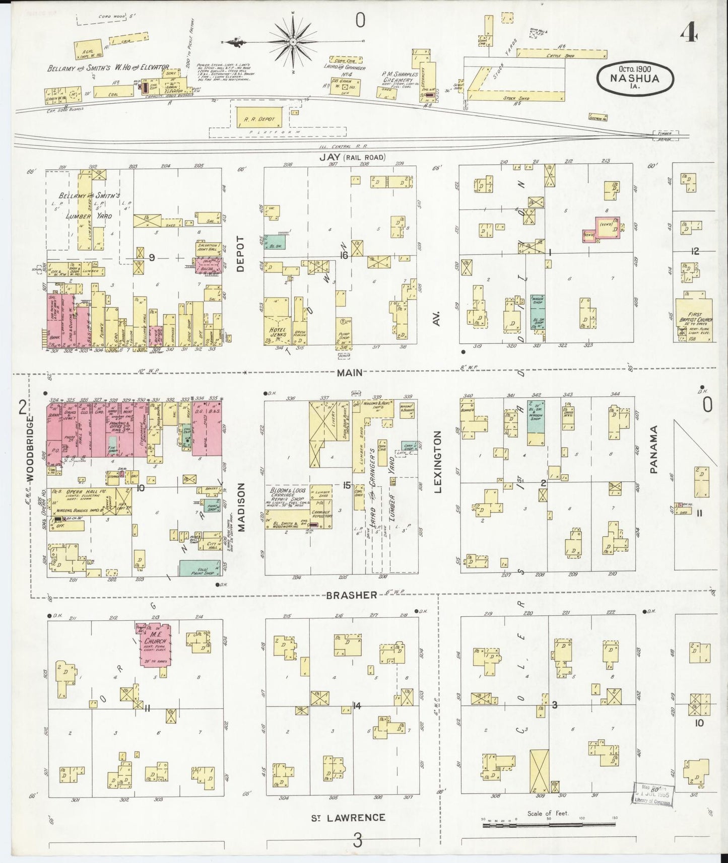 Sanborn Fire Insurance Map from Nashua, Chickasaw County, Iowa (1900), Sheet #0004 - Historic Sanborn Fire Insurance Map Print, vintage old map wall art