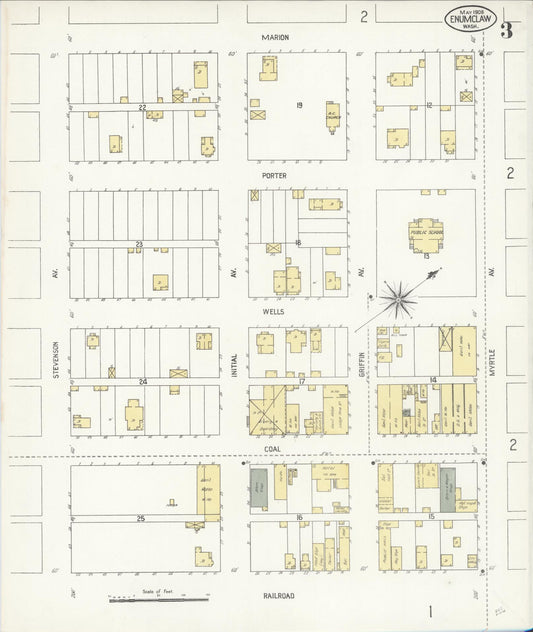 Sanborn Fire Insurance Map from Enumclaw, King County, Washington (1908), Sheet #0003 - Historic Sanborn Fire Insurance Map Print, vintage old map wall art, antique decor, genealogy gift, Washington Washington map