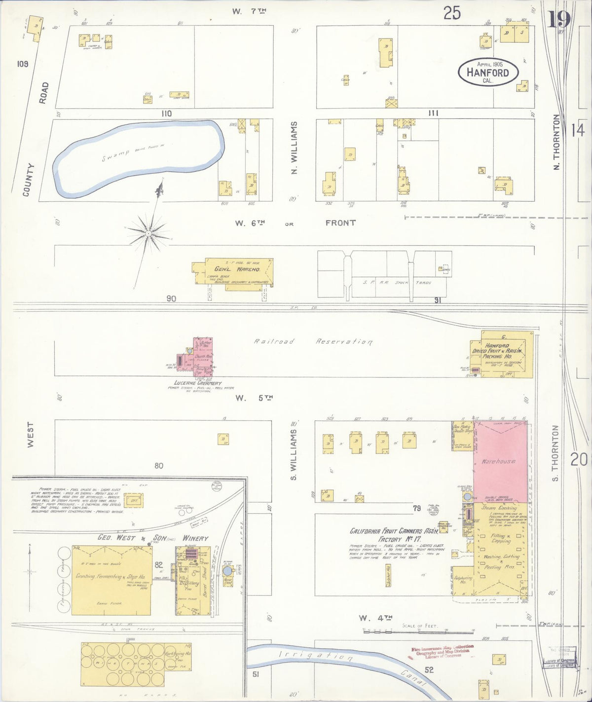 Sanborn Fire Insurance Map from Hanford, Kings County, California (1905), Sheet #0019 - Complete Map Set gallery image, historic Sanborn map, vintage wall art, California California