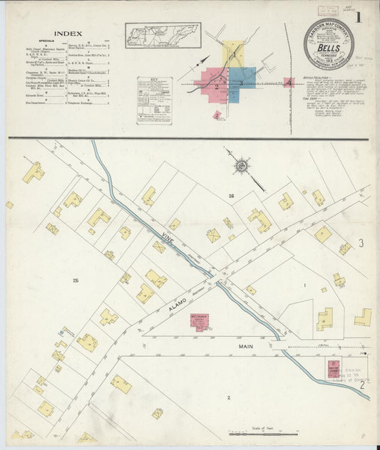 Sanborn Fire Insurance Map from Bells Depot, Crockett County, Tennessee (1913), Sheet #0001 - Complete Map Set gallery image, historic Sanborn map, vintage wall art, Tennessee Tennessee