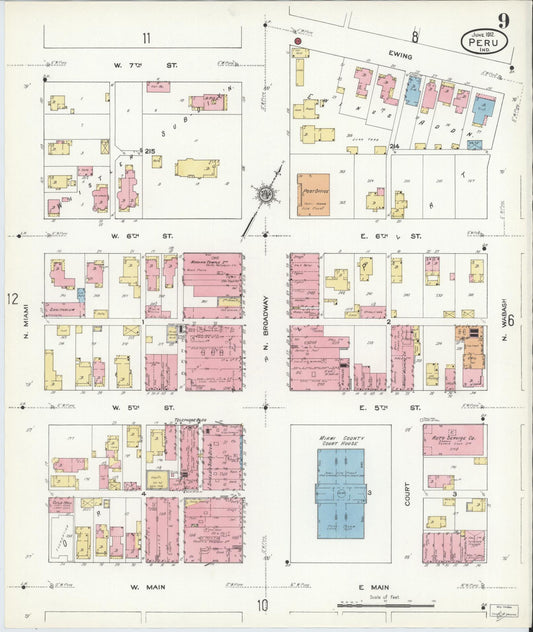 Sanborn Fire Insurance Map from Peru, Miami County, Indiana (1912), Sheet #0009 - Historic Sanborn Fire Insurance Map Print, vintage old map wall art, antique decor, genealogy gift, Indiana Indiana map