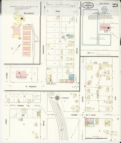 Sanborn Fire Insurance Map from Lawrence, Douglas County, Kansas (1912), Sheet #0023 - Complete Map Set gallery image, historic Sanborn map, vintage wall art, Kansas Kansas