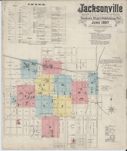 Sanborn Fire Insurance Map from Jacksonville, Morgan County, Illinois (1887), Sheet #0001 - Historic Sanborn Fire Insurance Map Print, vintage old map wall art, antique decor, genealogy gift, Illinois Illinois map
