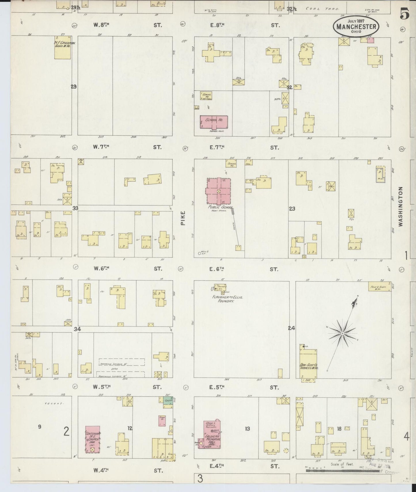 Sanborn Fire Insurance Map from Manchester, Adams County, Ohio (1897), Sheet #0005 - Historic Sanborn Fire Insurance Map Print, vintage old map wall art, antique decor, genealogy gift, Ohio Ohio map