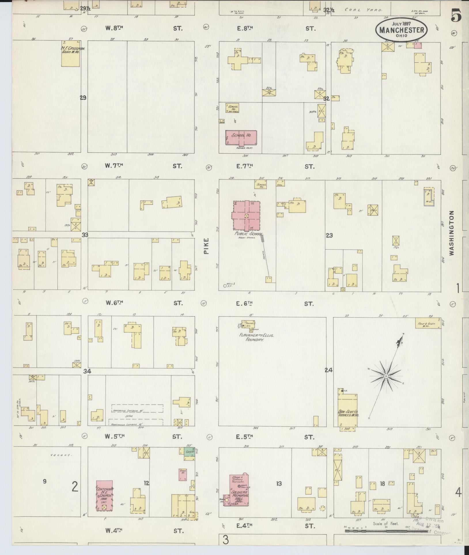 Sanborn Fire Insurance Map from Manchester, Adams County, Ohio (1897), Sheet #0005 - Historic Sanborn Fire Insurance Map Print, vintage old map wall art, antique decor, genealogy gift, Ohio Ohio map