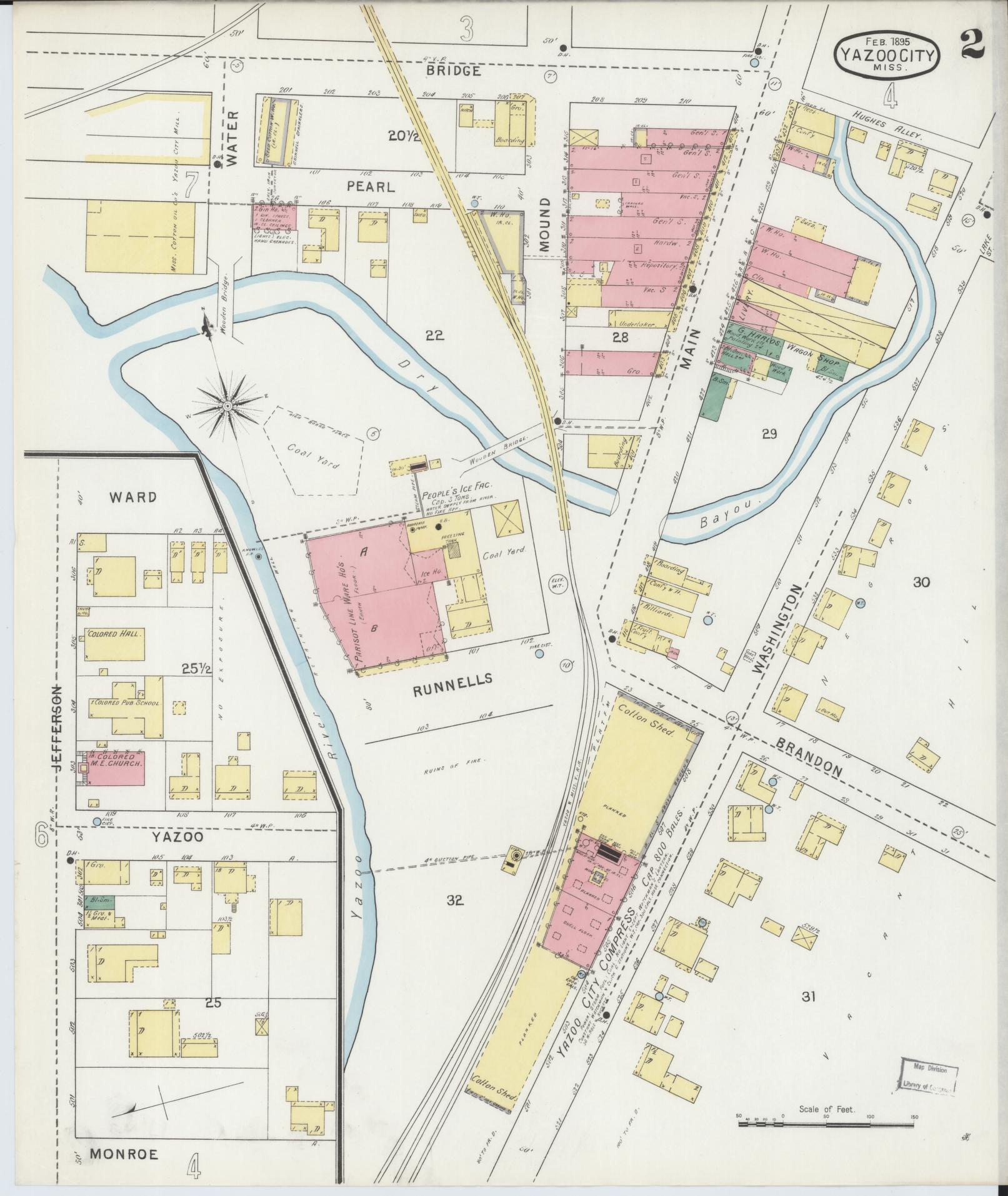 Sanborn Fire Insurance Map from Yazoo City, Yazoo County, Mississippi (1895), Sheet #0002 - Historic Sanborn Fire Insurance Map Print, vintage old map wall art, antique decor, genealogy gift, Mississippi Mississippi map