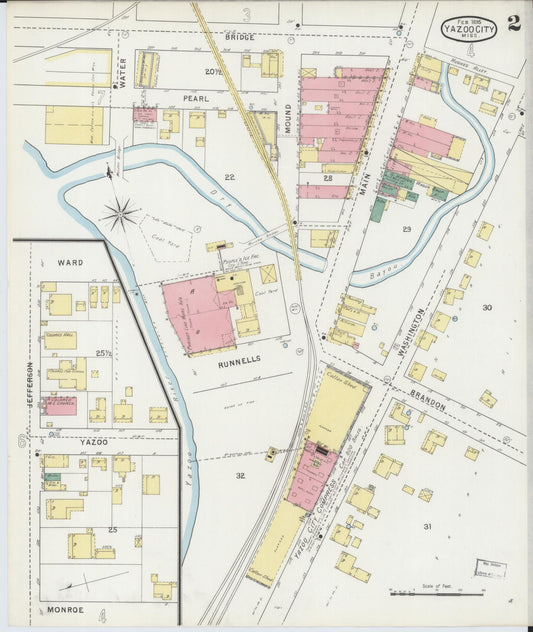 Sanborn Fire Insurance Map from Yazoo City, Yazoo County, Mississippi (1895), Sheet #0002 - Historic Sanborn Fire Insurance Map Print, vintage old map wall art, antique decor, genealogy gift, Mississippi Mississippi map