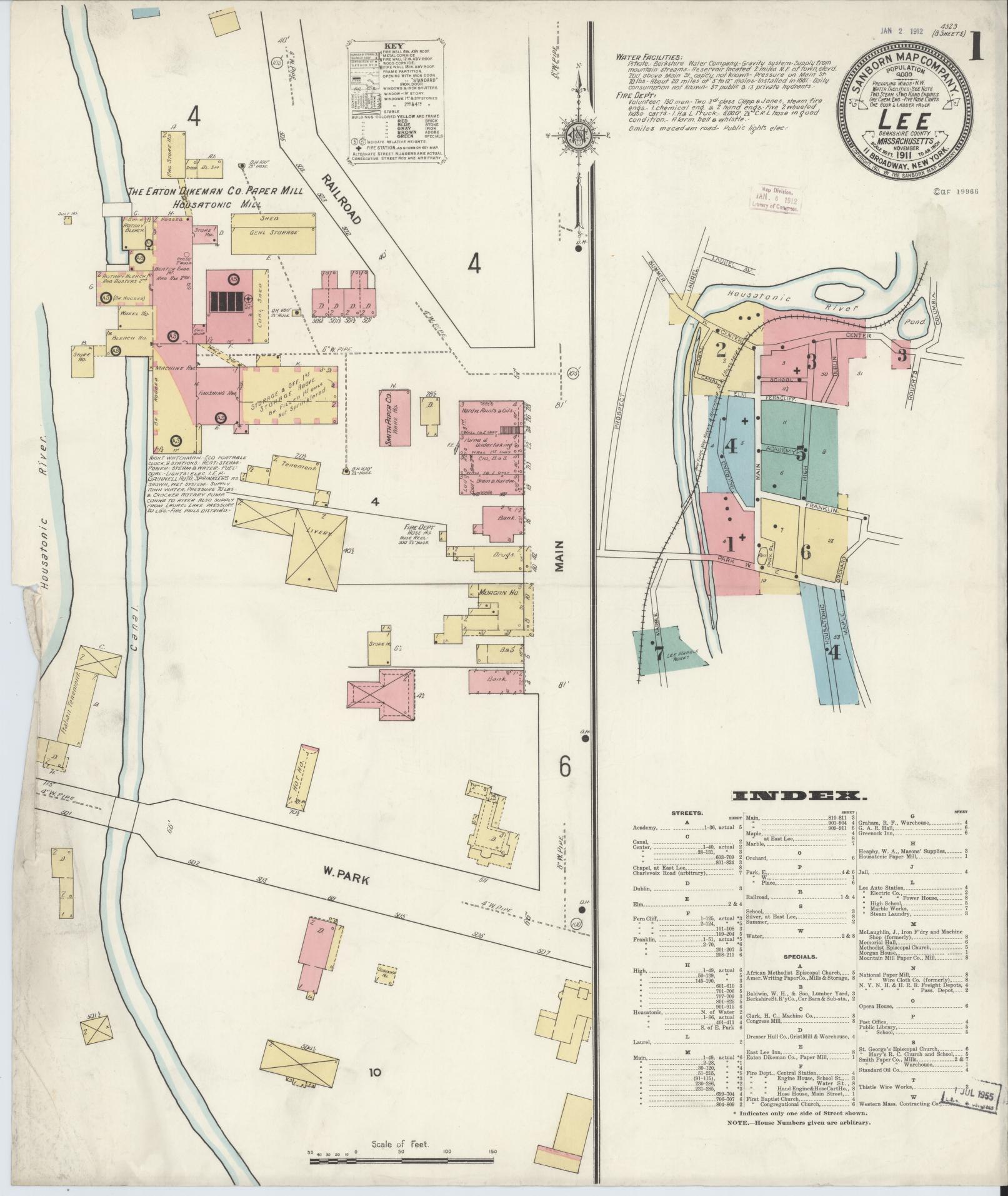 Sanborn Fire Insurance Map from Lee, Berkshire County, Massachusetts (1911), Sheet #0001 - Complete Map Set gallery image, historic Sanborn map, vintage wall art, Massachusetts Massachusetts