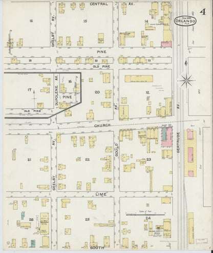 Sanborn Fire Insurance Map from Orlando, Orange County, Florida (1892), Sheet #0004 - Historic Sanborn Fire Insurance Map Print, vintage old map wall art, antique decor, genealogy gift, Florida Florida map
