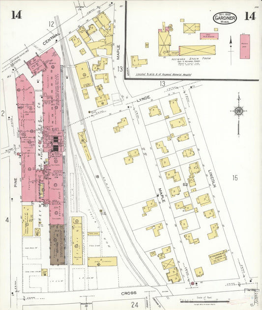 Sanborn Fire Insurance Map from Gardner, Worcester County, Massachusetts (1923), Sheet #0014 - Historic Sanborn Fire Insurance Map Print, vintage old map wall art, antique decor, genealogy gift, Massachusetts Massachusetts map