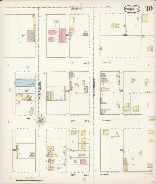 Sanborn Fire Insurance Map from Phoenix, Maricopa County, Arizona (1893), Sheet #0010 - Historic Sanborn Fire Insurance Map Print, vintage old map wall art, antique decor, genealogy gift, Arizona Arizona map