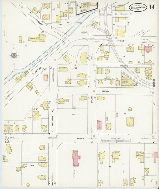 Sanborn Fire Insurance Map from Ballston Spa, Saratoga County, New York (1911), Sheet #0014 - Historic Sanborn Fire Insurance Map Print, vintage old map wall art, antique decor, genealogy gift, New York New York map