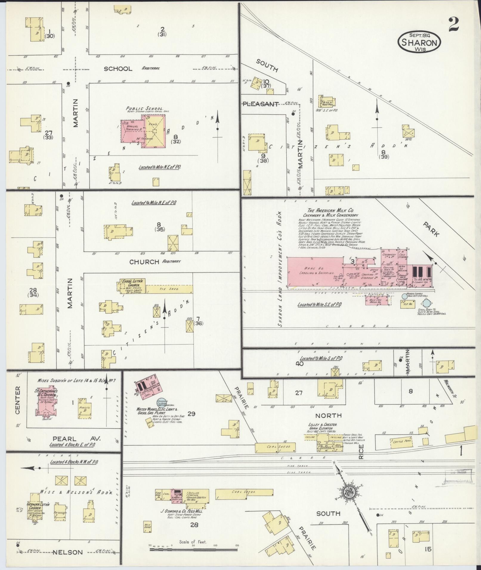 Sanborn Fire Insurance Map from Sharon, Walworth County, Wisconsin (1914), Sheet #0002 - Complete Map Set gallery image, historic Sanborn map, vintage wall art, Wisconsin Wisconsin