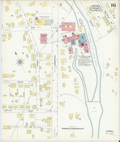 Sanborn Fire Insurance Map from Adams, Berkshire County, Massachusetts (1908), Sheet #0016 - Historic Sanborn Fire Insurance Map Print, vintage old map wall art, antique decor, genealogy gift, Massachusetts Massachusetts map