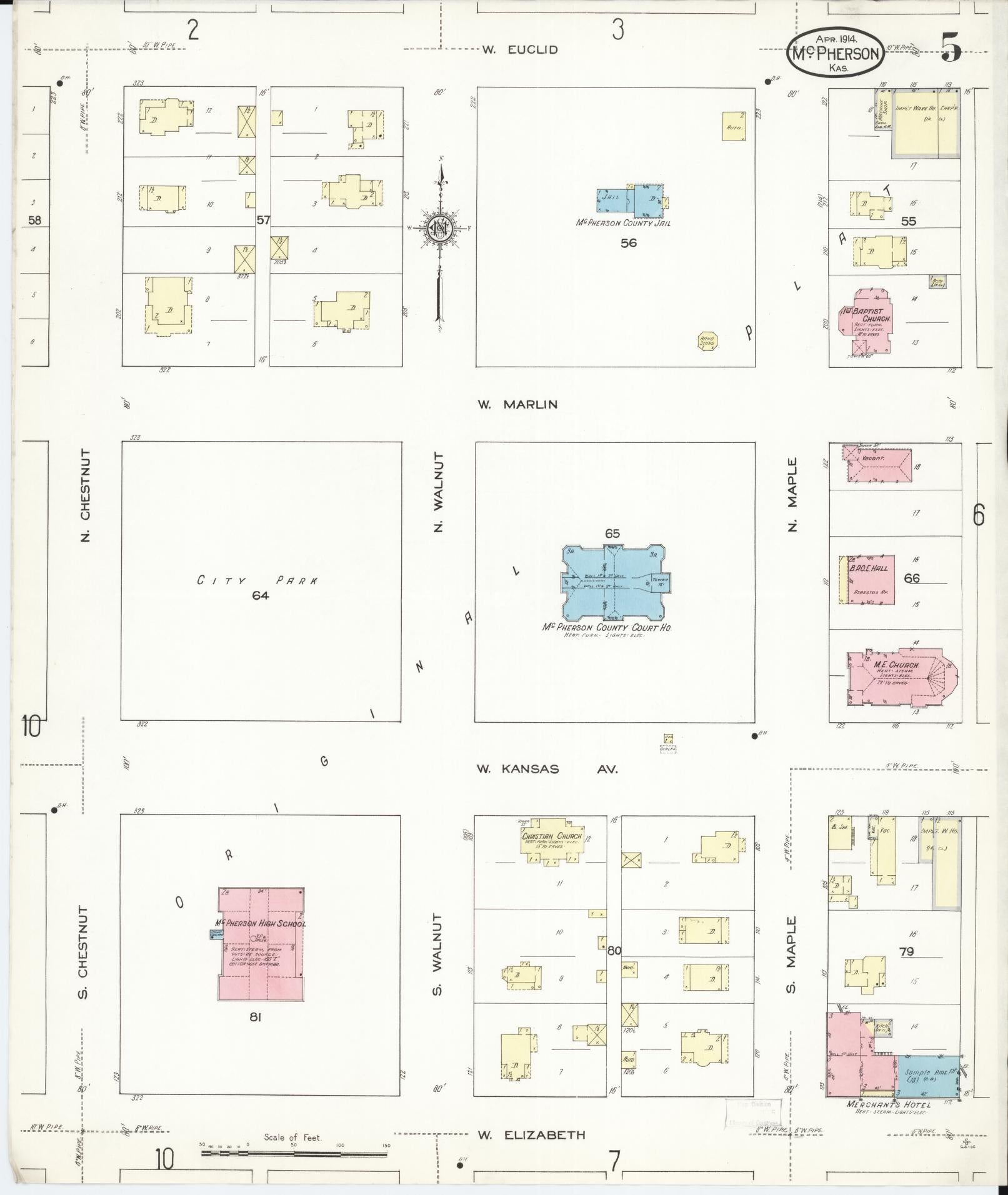 Sanborn Fire Insurance Map from Mcpherson, Mcpherson County, Kansas (1914), Sheet #0005 - Historic Sanborn Fire Insurance Map Print, vintage old map wall art, antique decor, genealogy gift, Kansas Kansas map