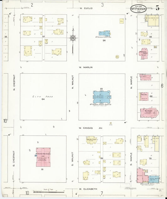 Sanborn Fire Insurance Map from Mcpherson, Mcpherson County, Kansas (1914), Sheet #0005 - Historic Sanborn Fire Insurance Map Print, vintage old map wall art, antique decor, genealogy gift, Kansas Kansas map
