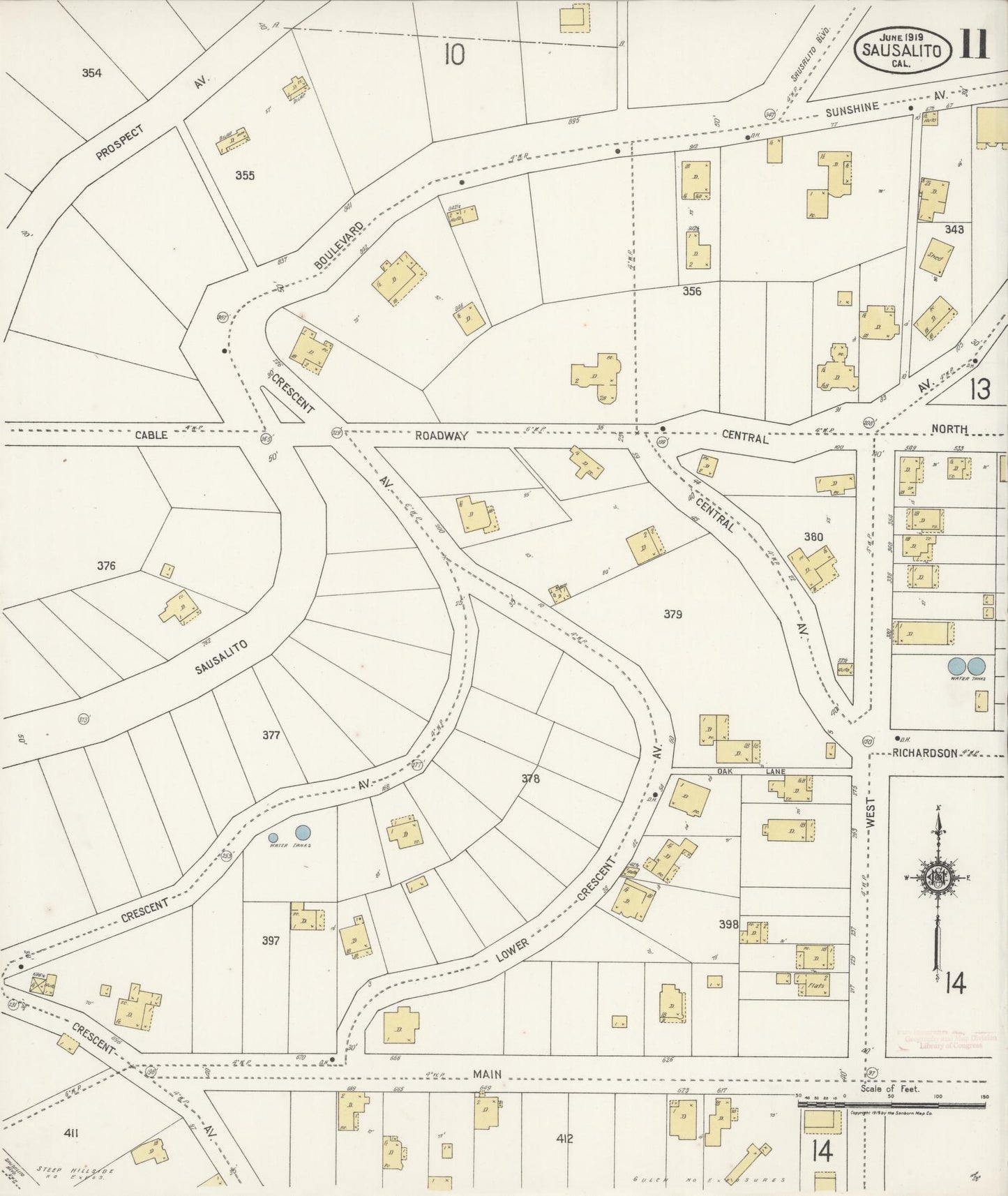 Sanborn Fire Insurance Map from Sausalito, Marin County, California (1919), Sheet #0011 - Complete Map Set gallery image, historic Sanborn map, vintage wall art, California California