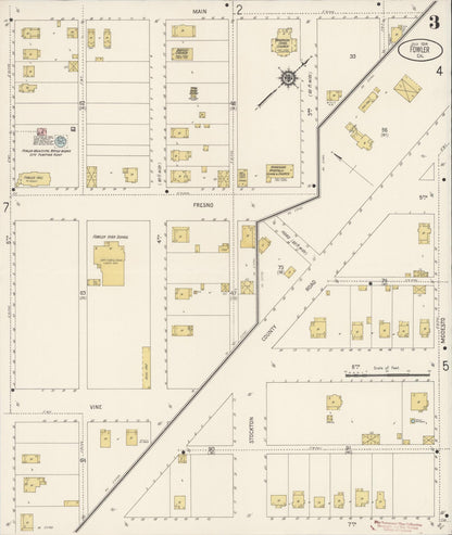 Sanborn Fire Insurance Map from Fowler, Fresno County, California (1914), Sheet #0003 - Historic Sanborn Fire Insurance Map Print, vintage old map wall art, antique decor, genealogy gift, California California map