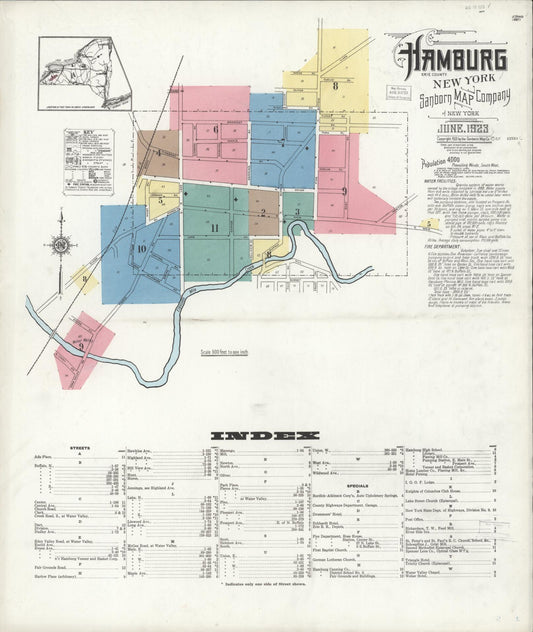 Sanborn Fire Insurance Map from Hamburg, Erie County, New York (1923), Sheet #0001 - Complete Map Set gallery image, historic Sanborn map, vintage wall art, New York New York
