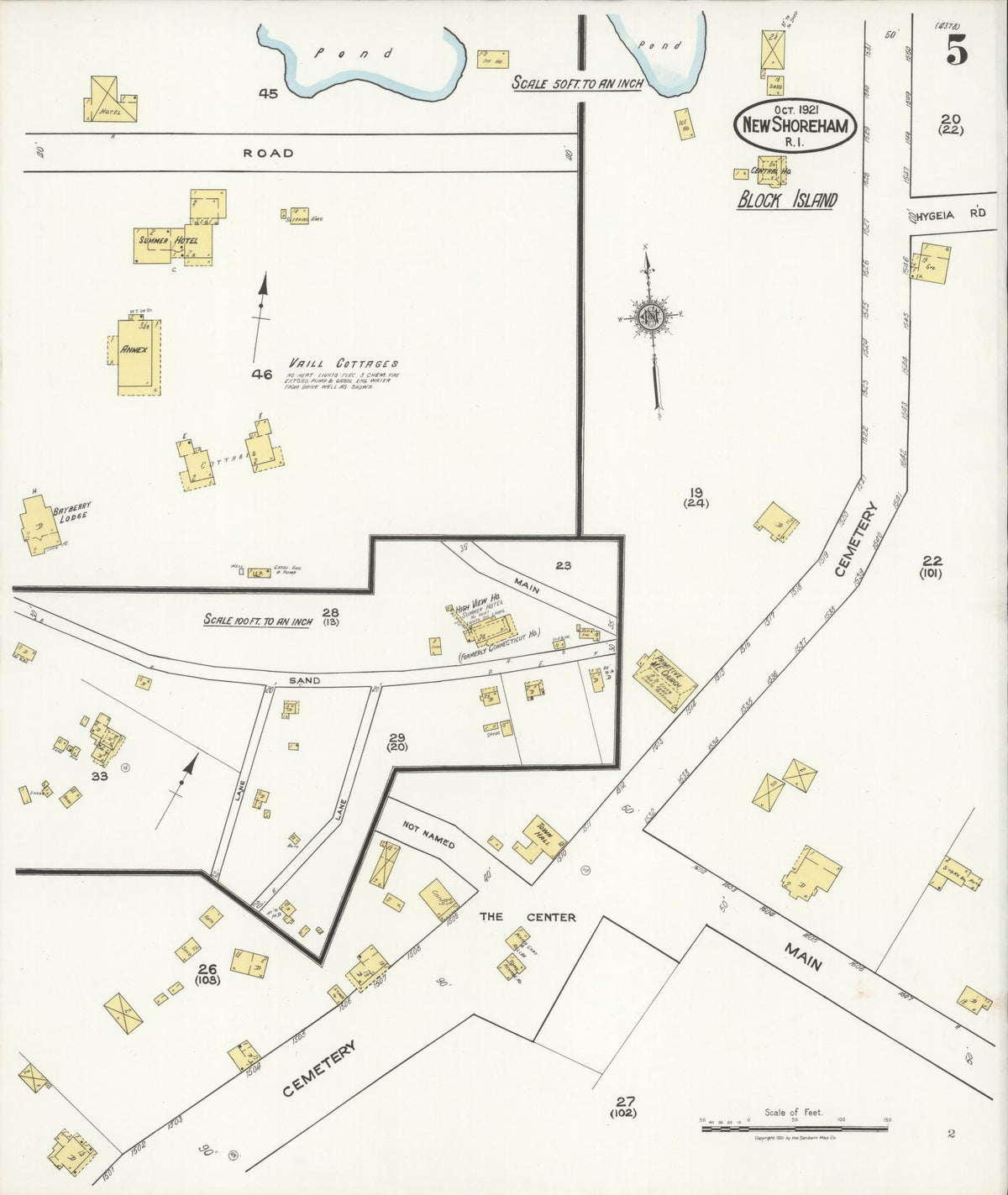 Sanborn Fire Insurance Map from New Shoreham, Newport County, Rhode Island (1921), Sheet #0005 - Complete Map Set gallery image, historic Sanborn map, vintage wall art, Rhode Island Rhode Island