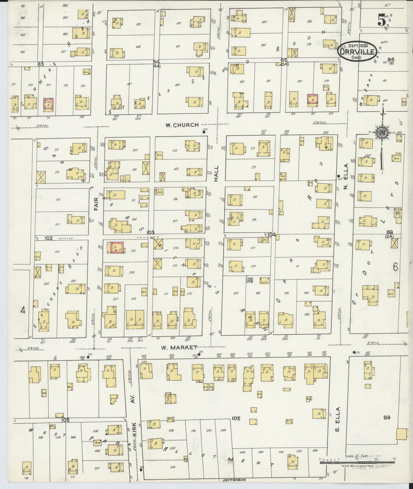 Sanborn Fire Insurance Map from Orrville, Wayne County, Ohio (1920), Sheet #0005 - Complete Map Set gallery image, historic Sanborn map, vintage wall art, Ohio Ohio
