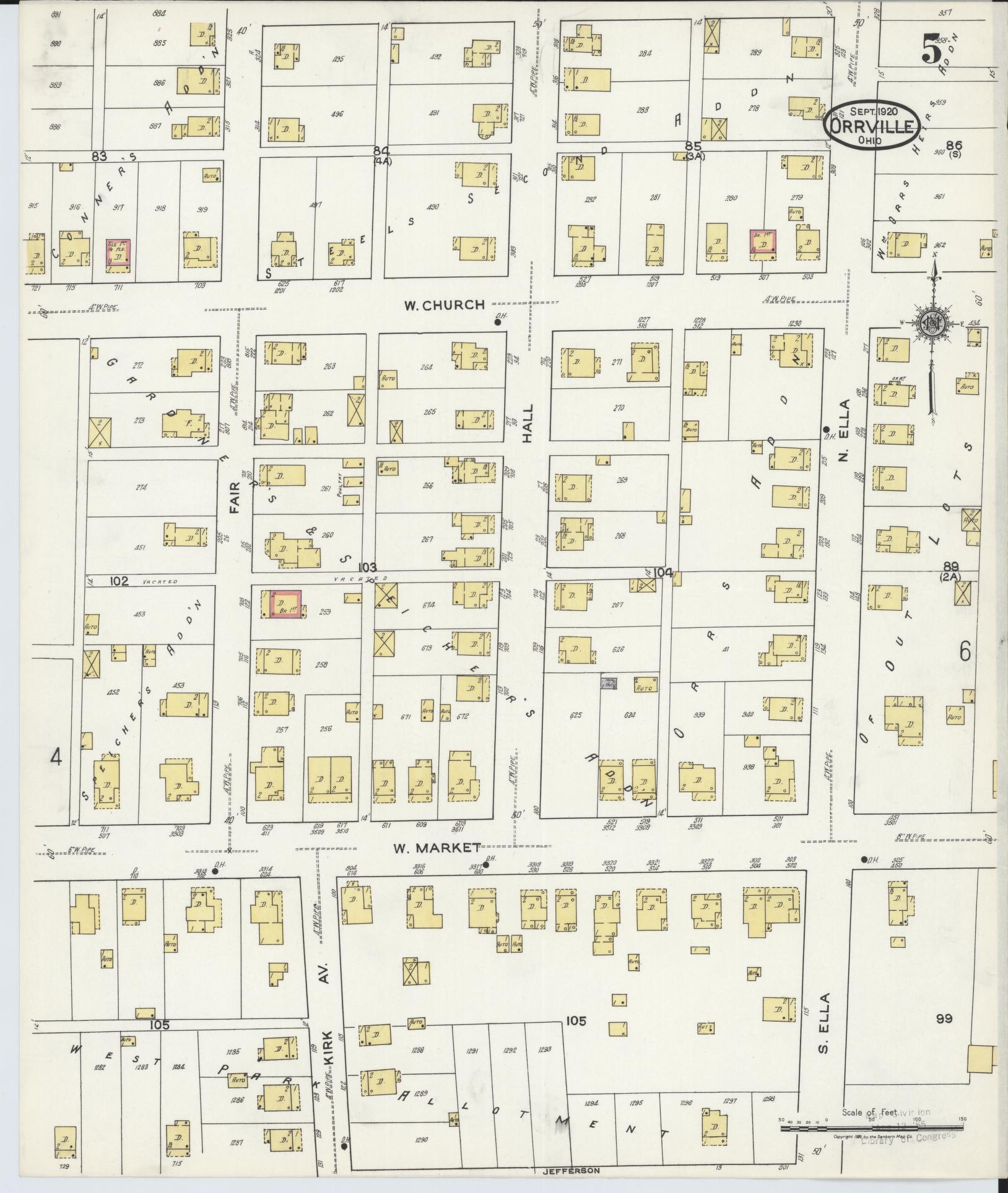 Sanborn Fire Insurance Map from Orrville, Wayne County, Ohio (1920), Sheet #0005 - Complete Map Set gallery image, historic Sanborn map, vintage wall art, Ohio Ohio