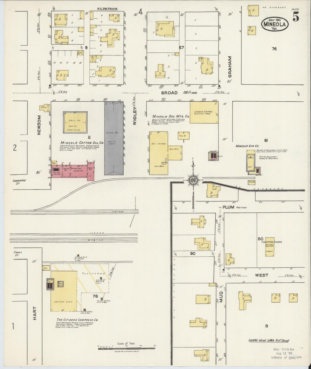 Sanborn Fire Insurance Map from Mineola, Wood County, Texas (1921), Sheet #0005 - Complete Map Set gallery image, historic Sanborn map, vintage wall art, Texas Texas