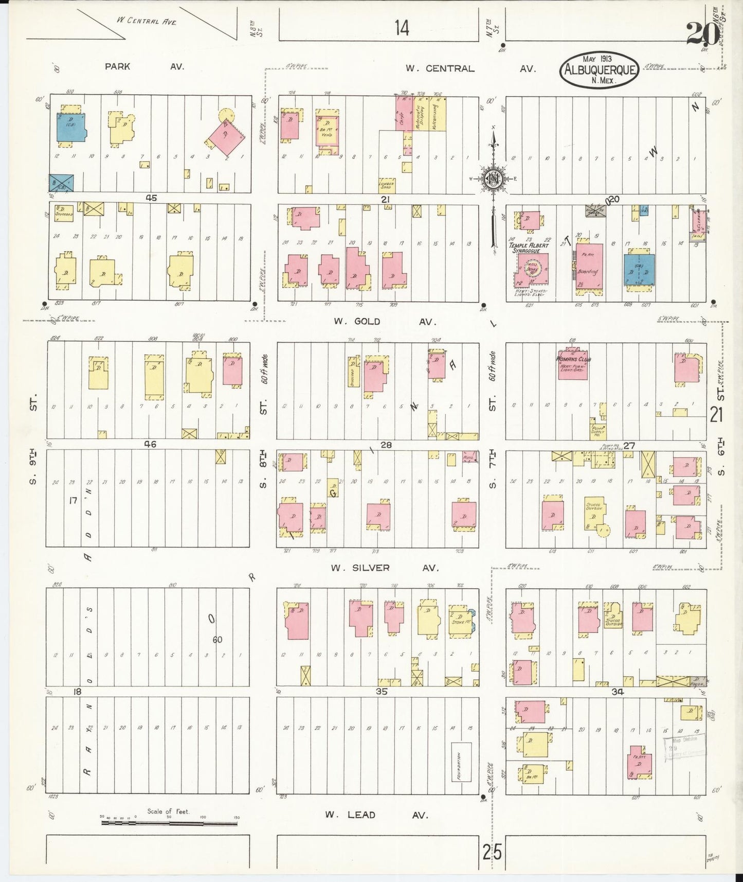 Sanborn Fire Insurance Map from Albuquerque, Bernalillo County, New Mexico (1913), Sheet #0020 - Complete Map Set gallery image, historic Sanborn map, vintage wall art, New Mexico New Mexico