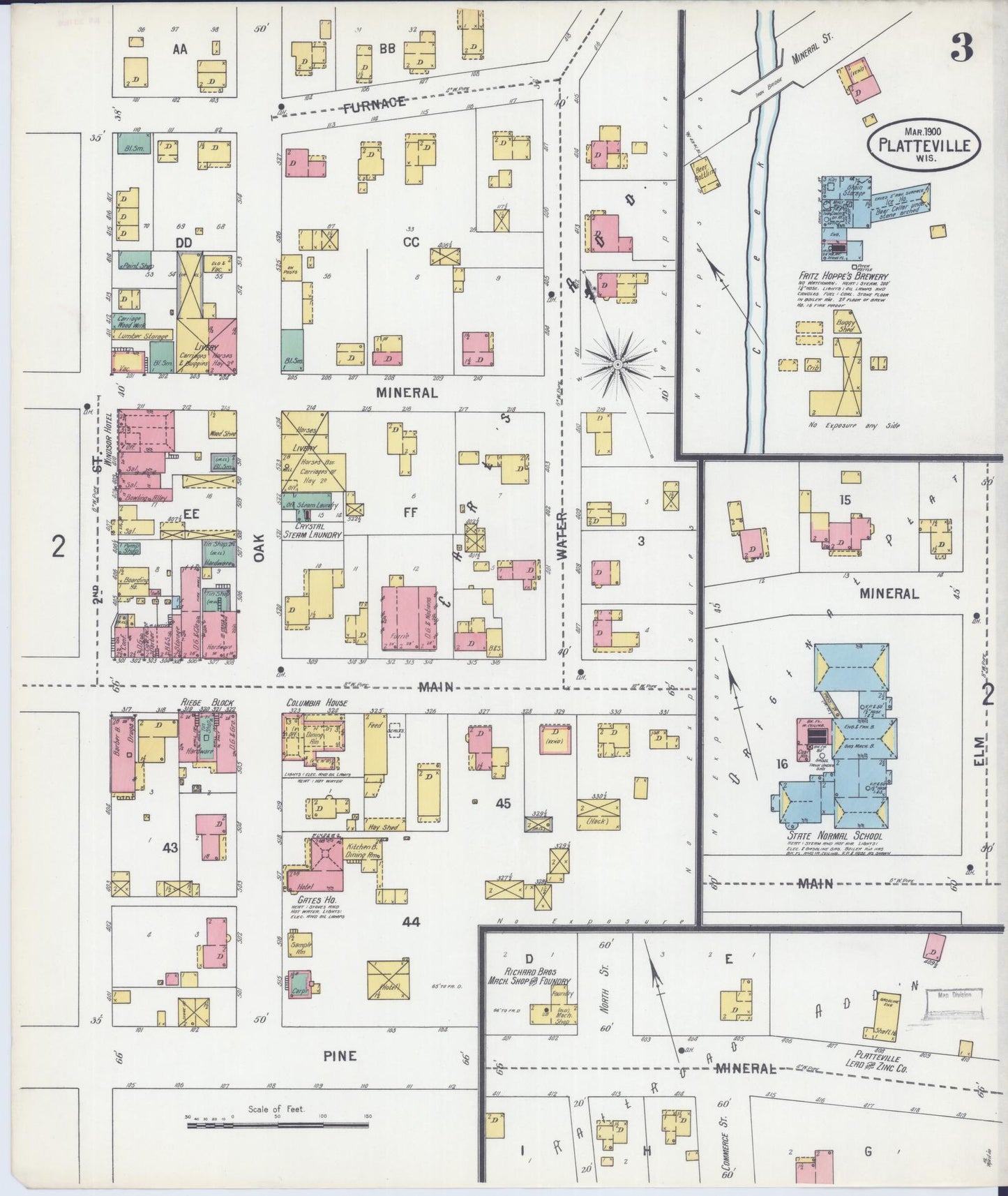 Sanborn Fire Insurance Map from Platteville, Grant County, Wisconsin (1900), Sheet #0003 - Complete Map Set gallery image, historic Sanborn map, vintage wall art, Wisconsin Wisconsin