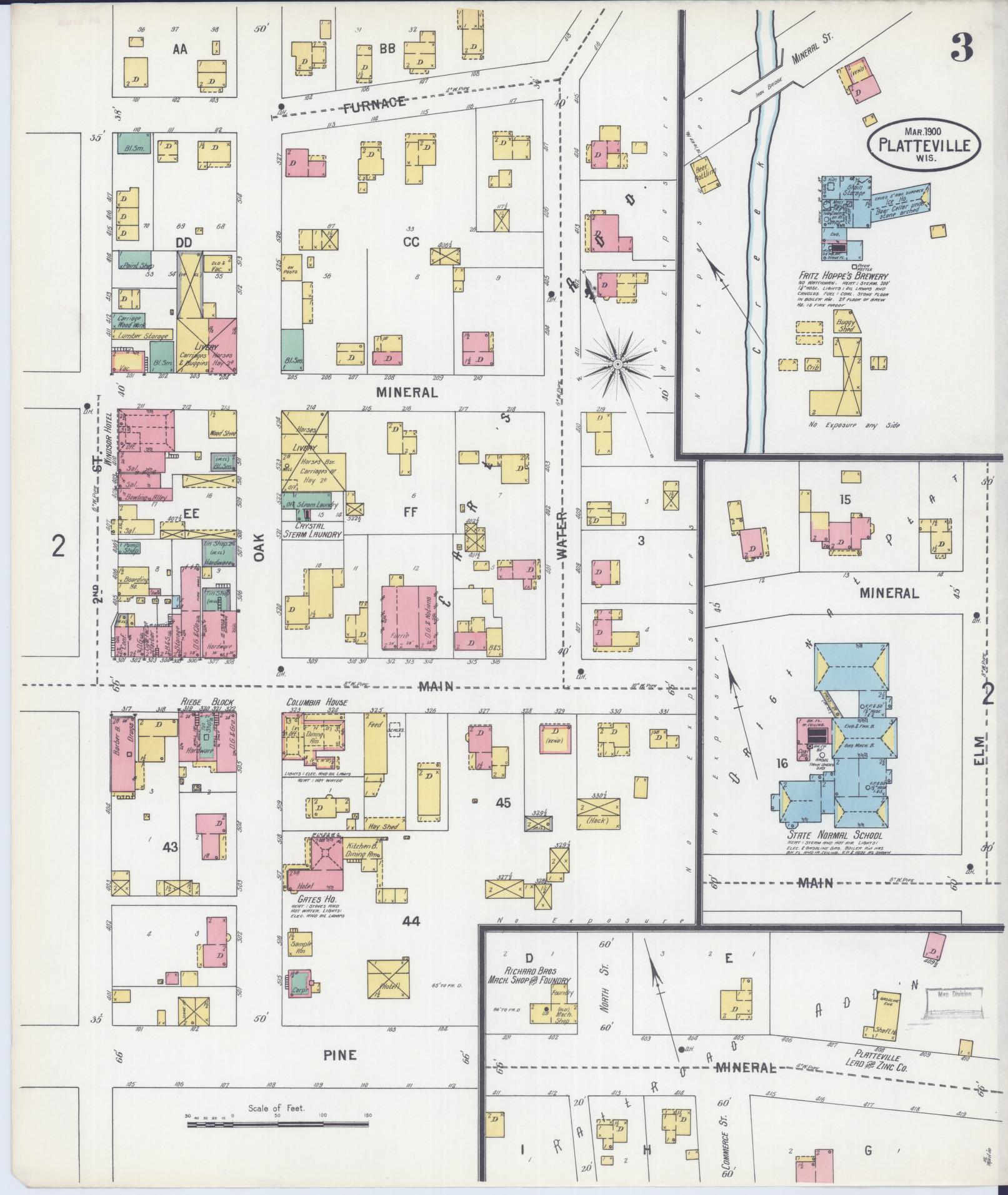 Sanborn Fire Insurance Map from Platteville, Grant County, Wisconsin (1900), Sheet #0003 - Complete Map Set gallery image, historic Sanborn map, vintage wall art, Wisconsin Wisconsin