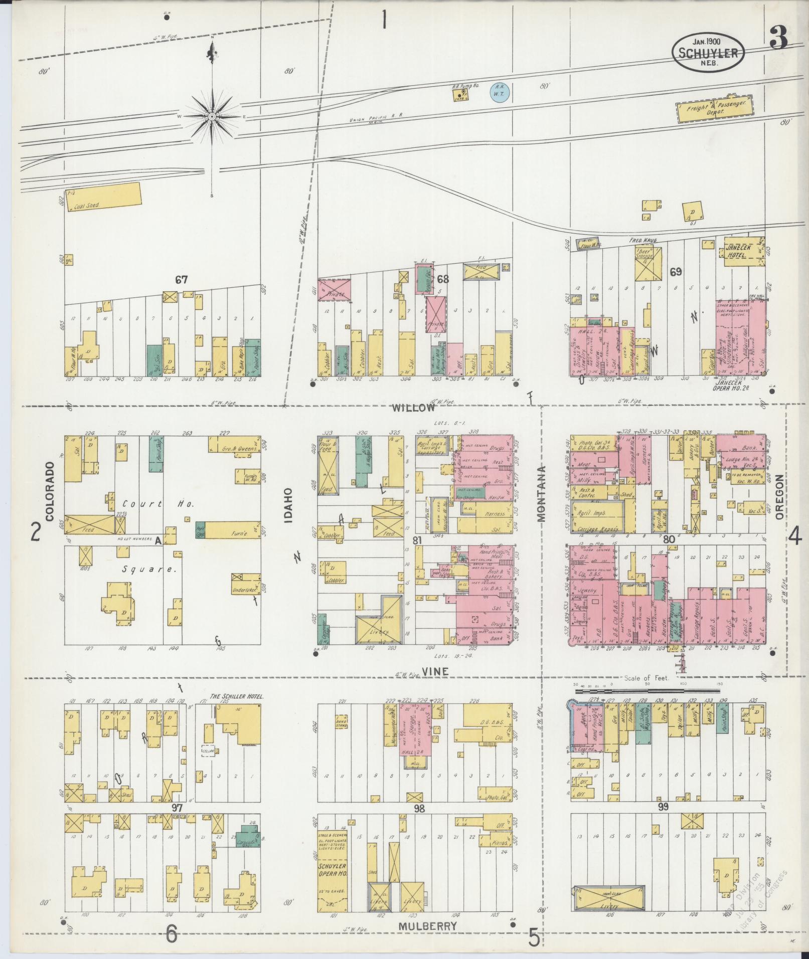 Sanborn Fire Insurance Map from Schuyler, Colfax County, Nebraska (1900), Sheet #0003 - Complete Map Set gallery image, historic Sanborn map, vintage wall art, Nebraska Nebraska