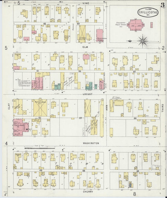 Sanborn Fire Insurance Map from Chillicothe, Livingston County, Missouri (1896), Sheet #0003 - Historic Sanborn Fire Insurance Map Print, vintage old map wall art, antique decor, genealogy gift, Missouri Missouri map