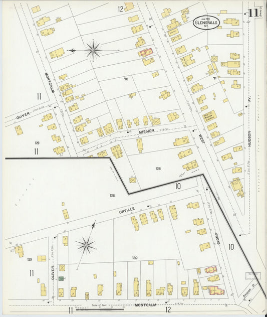 Sanborn Fire Insurance Map from Glens Falls, Warren County, New York (1901), Sheet #0011 - Historic Sanborn Fire Insurance Map Print, vintage old map wall art, antique decor, genealogy gift, New York New York map