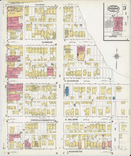Sanborn Fire Insurance Map from Hibbing, Saint Louis County, Minnesota (1921), Sheet #0003 - Historic Sanborn Fire Insurance Map Print, vintage old map wall art, antique decor, genealogy gift, Minnesota Minnesota map